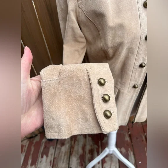 Vintage Suede Women's Tan Military Style Jacket - Picture 4 of 8